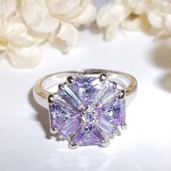 Fashion Jewelry Jewelry - Ring US Size 6.25 Band 925 Silver Purple Rhinestones Woman Girl Jewelry D087